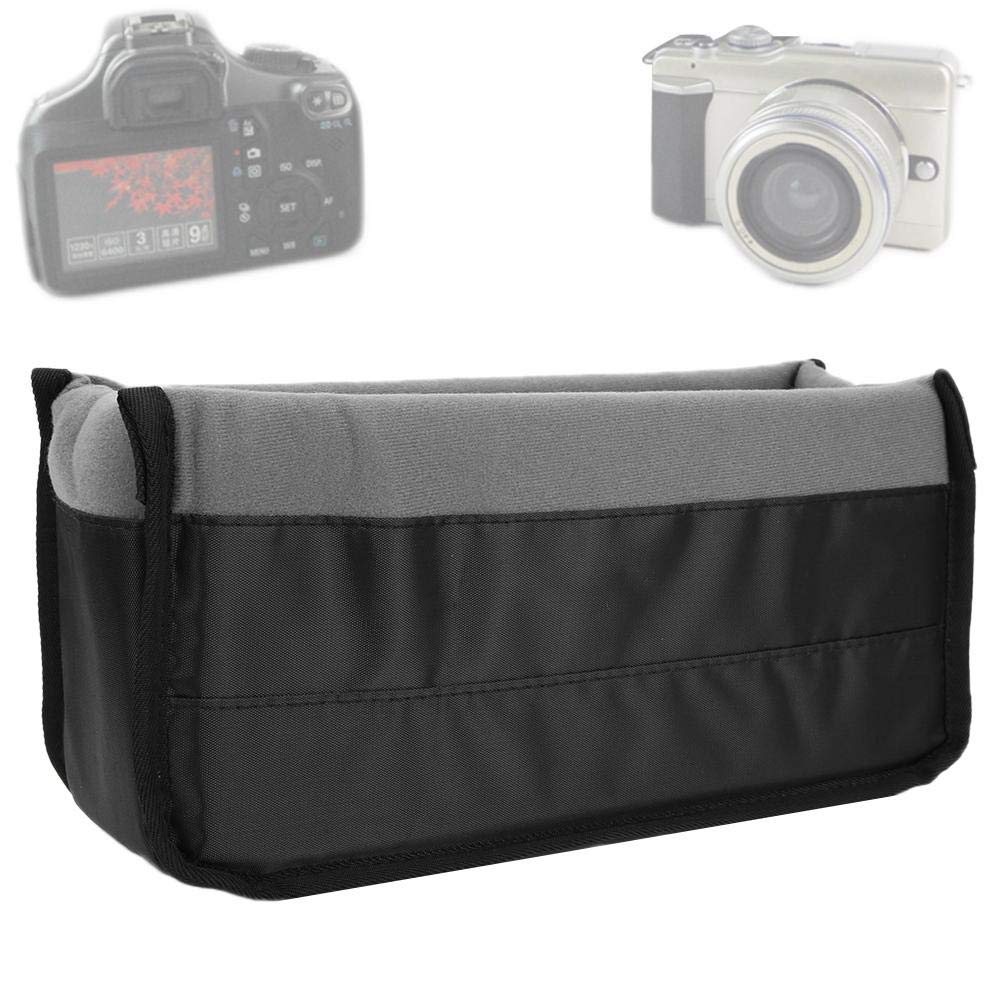 DSLR Camera Insert Bag with Adjustable Padded Partitions Shockproof Waterproof Photography Storage Pouch Hook/Loop Fastening for Camera Lens Grey 150chars