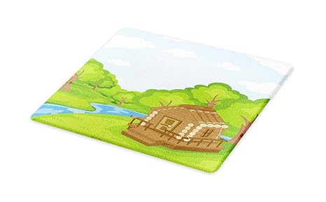 Amazon Com Ambesonne Log Cabin Cutting Board Image Of A Small