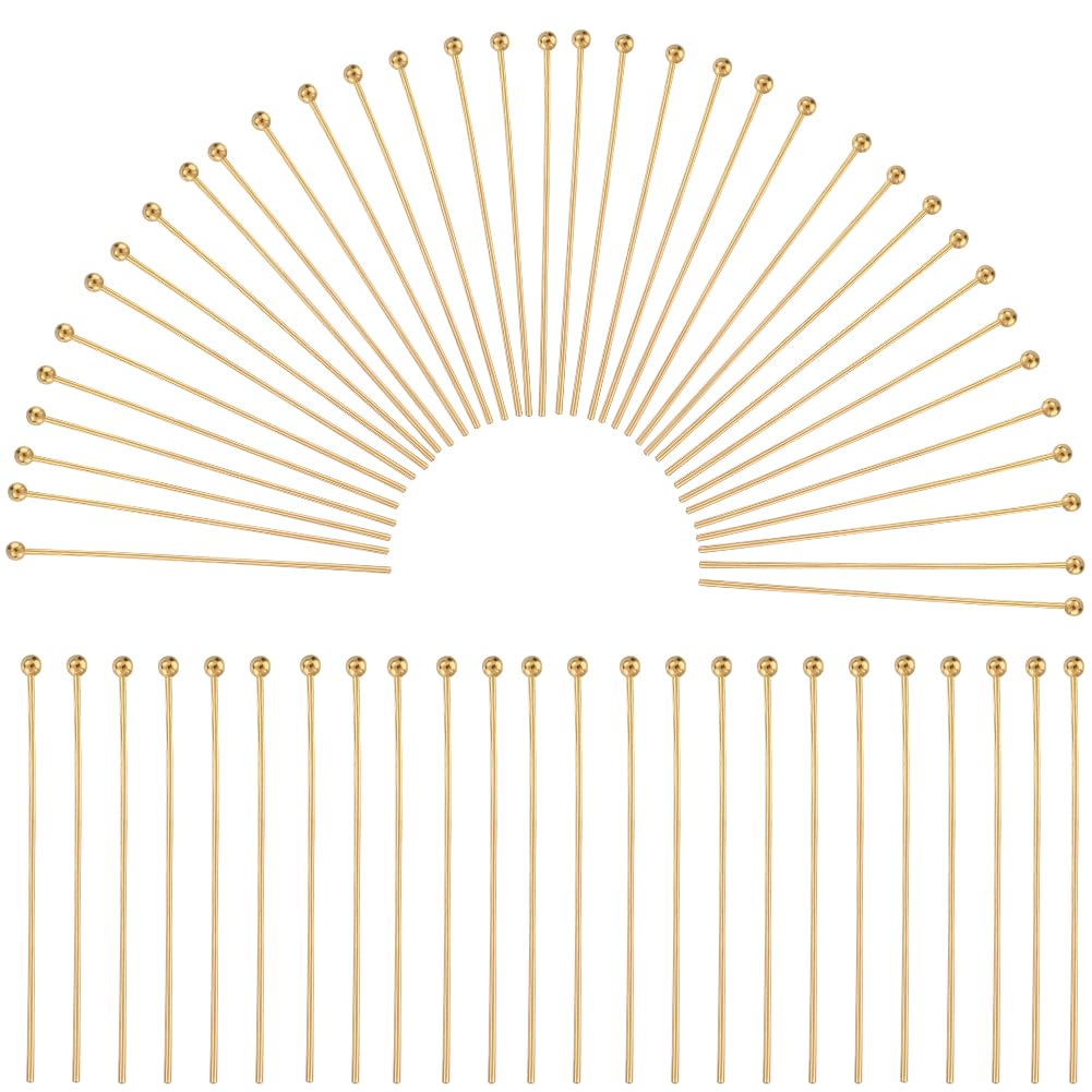 SOFPLATE 1 Box 600Pcs Long Earring Pins Gold Ball Head Pins Bulk Brass Flat Headpin Small Round Ball Accessories for Jewellery Making Earrings Charms Bracelets Supplies DIY Crafts