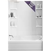 Lightweight Polystyrene Tub Wall Surround D32 x W60 x H58 - Plain Pattern | Waterproof, Easy-to-Install, Includes Two Shelf Units, 1.2 mm Thickness, Overlapping Panels for an Optimal Seal