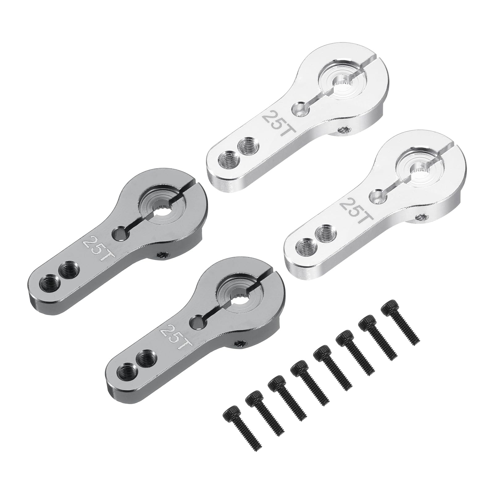 sourcing map 4 Pcs Aluminum Alloy 25T Steering Servo Arm Horn for DIY RC Car/Boat/Airplane Boat Accessories, Silver/Gray