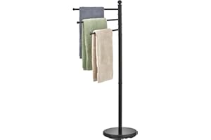 MyGift 40 Inch Freestanding Matte Black Towel Rack for Bathroom with 3 Swivel Bar Arms, Hanging Towel Holder Drying Rack