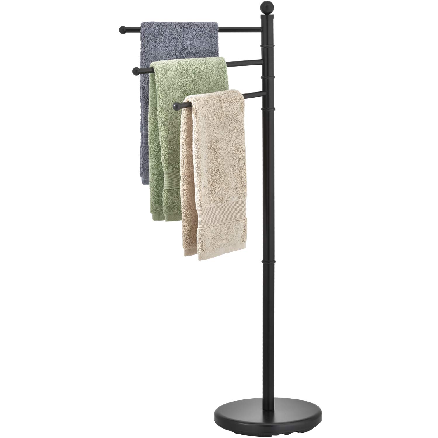 Photo 1 of MyGift 40 Inch Freestanding Matte Black Towel Rack for Bathroom with 3 Swivel Bar Arms, Hanging Towel Holder Drying Rack