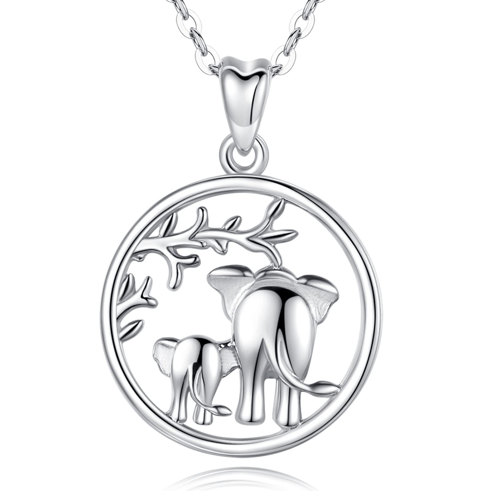 AEONSOLVE Sterling Silver Elephant Pendant Necklace, Mother and Daughter Necklace Elephant Jewellery Gift for Women Mum Grandmother — image 1
