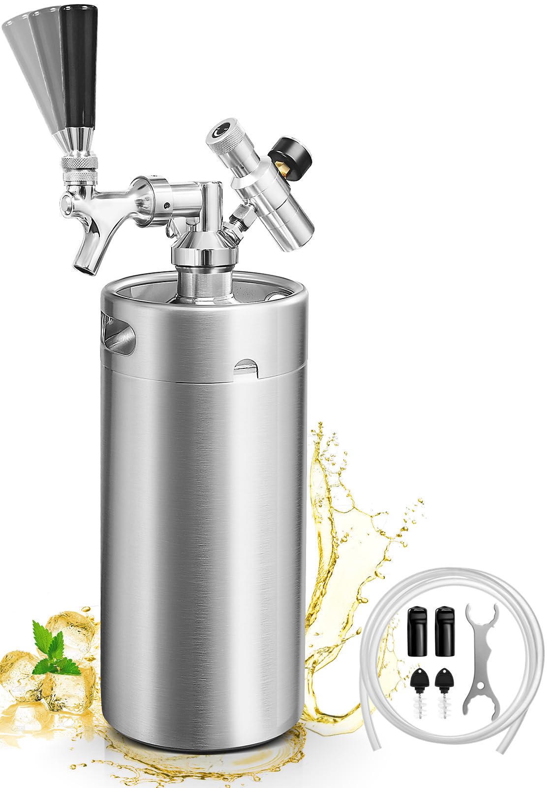 Photo 1 of 128OZ Mini Keg Growler, Draft Beer Dispenser System Portable Stainless Steel Beer Growler Tap System Keeps Carbonation and Fresh with 0-60PSI Dual-Stage CO2 Regulator for Camping, Picnics