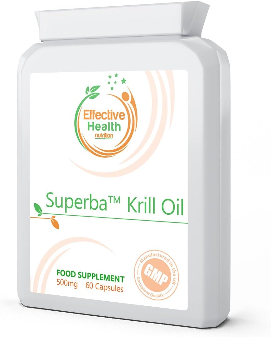 Superba Krill Oil Extract 500mg 60 capsules – 1000mg per serving – High Grade 100% Pure Cold Pressed Eco Harvested Antarctic Krill - source of Omega 3 - contains Astaxanthin - benefits cardiovascular function, heart health, manage cholesterol, brain health, supports immune system, joint health and reduces inflammation