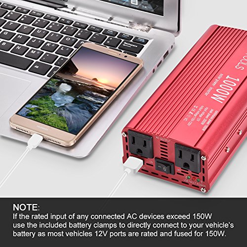 Car Power Inverter,EBTOOLS 1000W /2000W Inverter Converter 12V DC to 110V AC Car Converter with 2 AC Out