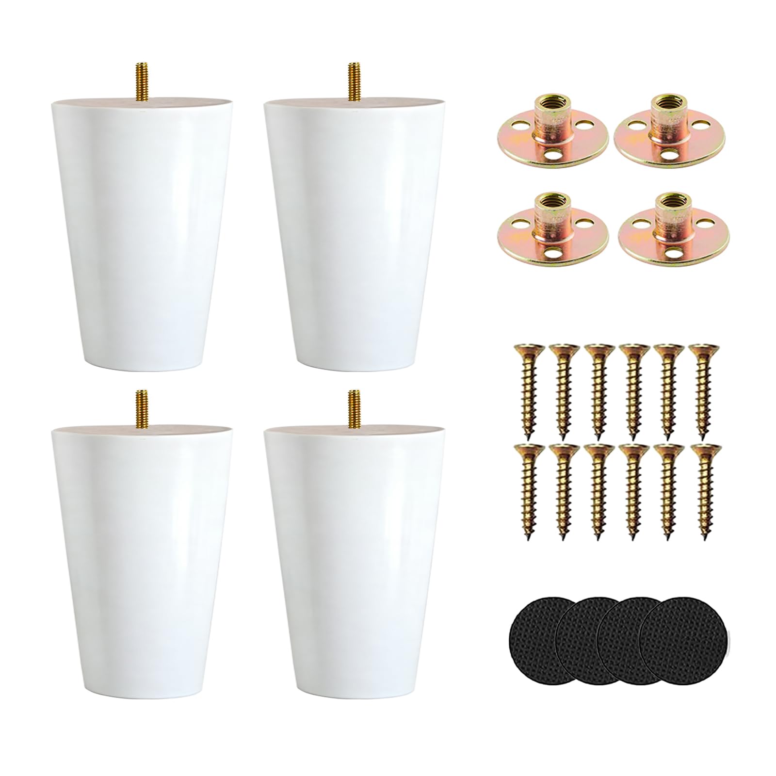 XineYuor 4PCS White Oak Wood Furniture Legs, Cone Shaped, 8cm/3.15'', Painted Finish, Screw-In, For Sofa, Bed, Bench, Coffee Table, Wardrobe, Cabinet, Office Furniture