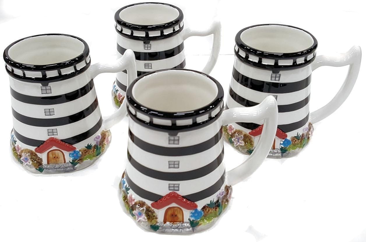 Lighthouse Design 3 Dimensional Ceramic 4pc Mug Set