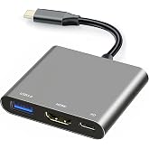 USB C to HDMI Multiport Adapter with Charging Port, HDMI to USB C Hub Adapter for Monitor to Laptop, USB-C to USB 3.0 Adapter 10Gbps, USBC HDMI Adapter 4K Converter for Mac iPad pro MacBook Chromebook