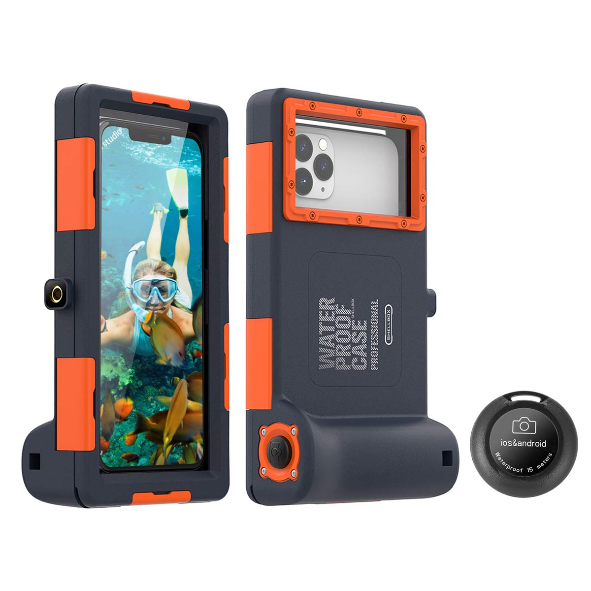 AICase Universal Waterproof Case with Bluetooth Selfie,Remote Control Photography for iPhone 11 Pro Max XS Max XR X 8,15m Underwater Dive housing for Galaxy Note20 10 s20 Up to 6.8"