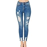WAX JEAN Women's Vintage-Inspired Ankle Skinny Jeans with Hem Destruction