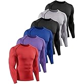 Mexholin 5/6 Pack Men's Compression Shirts Long Sleeve Athletic Workout Shirt Sports Base Layer Undershirt Quick Dry