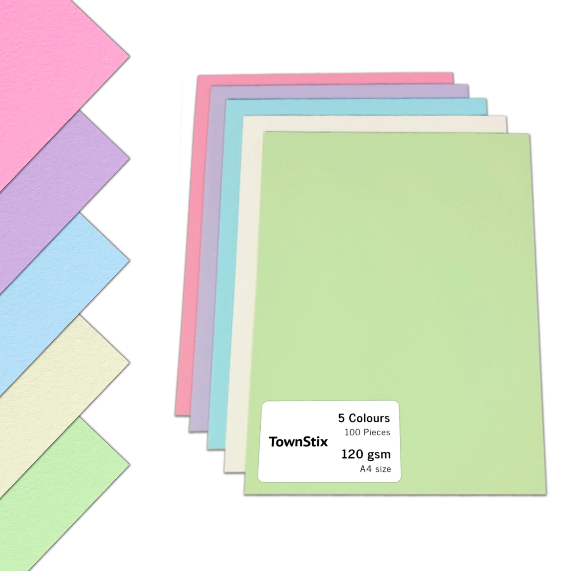 5 Colours, A4 120gsm Coloured Art Paper Card, 100 Sheets