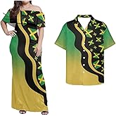 Srengjodk Jamaican Couple Matching Jamaican Clothing Jamaica Flag Dresses & Man Shirt Jamaican Couple Dress for Men and Women