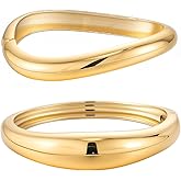 Yowivon Gold Bangles Bracelet for Women, Irregular Chunky Gold Bracelet Teardrop Wave Twisted Hinged Open Bangle Bracelets, Non Tarnish 18K Gold Plated Thick Cuff Bracelets Trendy Jewelry Gifts