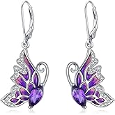 0.5 Carat Genuine or Created Gemstone Butterfly Dangle Earrings 925 Sterling Silver Colorful Butterfly Earrings with Birthstone Earrings for Birthday Women Gifts