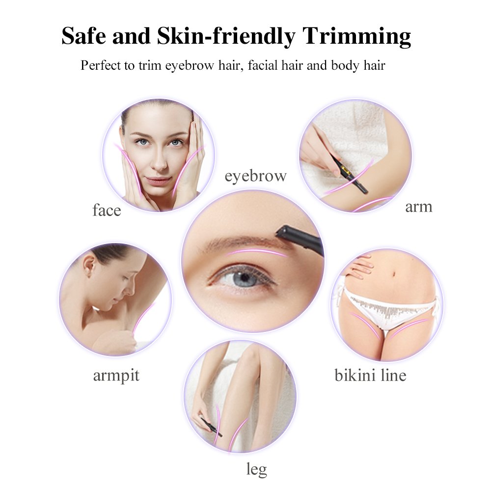TOUCHBeauty Eyebrow Hair Trimmers for Women Facial Body Hair Shaver with 2 Cutting Head Battery Powered AS-1158
