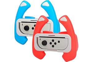 Wiilkac Steering Wheel Controller for Nintendo Switch & Switch OLED, Racing Games Removable Accessories Joy Con Controller Grip for Mario Kart, Pack of 2, Red/Blue Combo