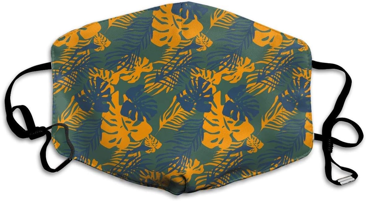Summer Colourful Pattern With Exotic Leaves Washable Reusable Safety Mask, Cotton Anti Dust Half Face Mouth Mask For Kids Teens Men Women With Adjustable Ear Loops