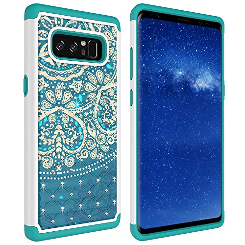 Note 8 Case, Galaxy Note 8 Case, MagicSky [Shock Absorption] Studded Rhinestone Bling Hybrid Dual Layer Armor Defender Protective Case Cover for Samsung Galaxy Note 8 (Flower1)