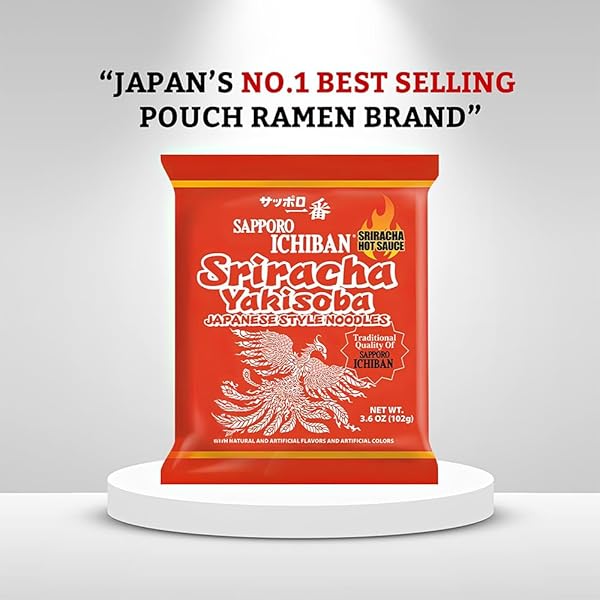 [SAPPORO ICHIBAN] SRIRACHA YAKISOBA, SPICY CHOW MEIN, NO. 1 TASTING JAPANESE INSTANT NOODLES (3.6 OZ/102 G)
