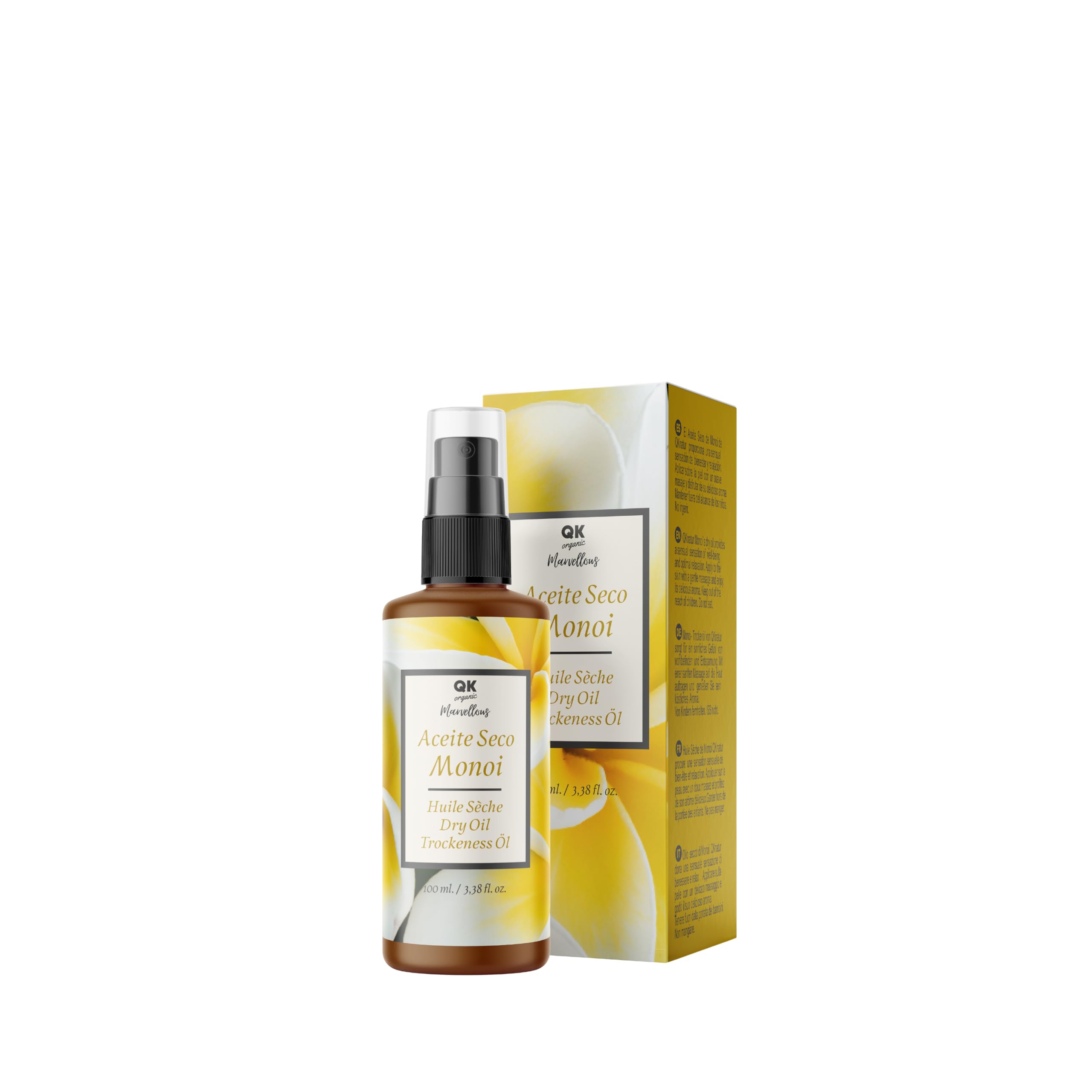 QKnatur - Monoi Dry Oil. Hydration and nutrition for skin and hair. With Fast Absorption - 100 ml. Oil for Massage, Face, Body, Hair.