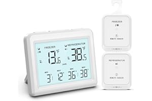 AMIR Wireless Refrigerator Thermometer, Digital Fridge and Freezer Thermometer with Alarm, Freezer Alarm with 2 Sensors, 3.7 