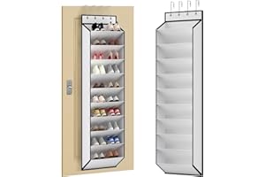 KEEPJOY 10 Tiers White Over Door Shoe Organizer Storage, Hanging Shoe Holder for Door with Large Deep Pockets, Fit 20-30 Pairs Shoe Rack for Sneakers, Boots. (White)