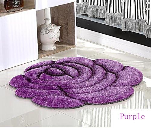 Rose Rug Living Room Carpet 3D Flower Doormat Bedroom Decorate (90cmX90cm, Purple)