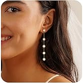 Pearl Earrings,4mm 5mm 6mm Gold/Silver Dangle Earrings for Women White Long Drop Pearl Dangling Earrings Bridal Wedding Dainty Prom Earrings Birthday Gifts Jewelry