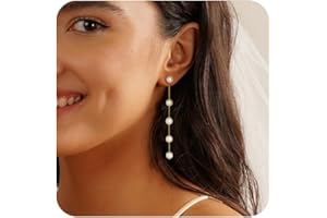 PUERZI Pearl Earrings，4mm 5mm 6mm Gold/Silver Dangle Earrings for Women White Long Drop Pearl Dangling Earrings Bridal Wedding Dainty Prom Earrings Birthday Gifts Jewelry