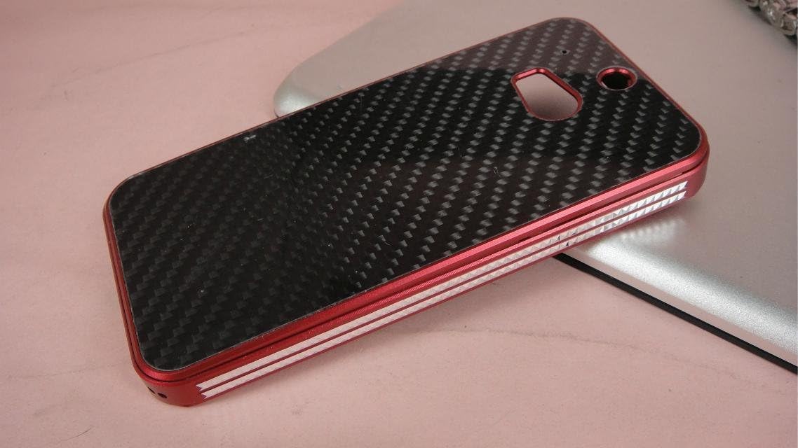 Surplus Wind® Carbon Fiber Protective Case Cover for HTC One M8 Carbon Fibre Aluminum Case (Black+Red)