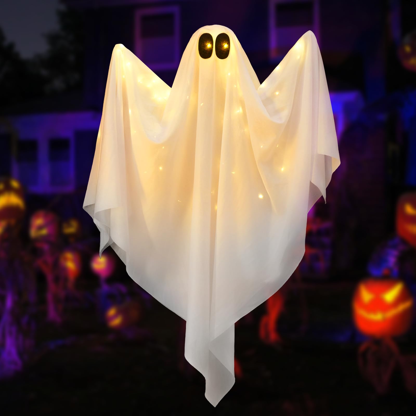 Photo 1 of Brightown Halloween Hanging Ghost Lights with Voice Activated for Spooky Scream & Bobbing Motion, Halloween Decoration with Posable Arms for Indoor/Outdoor Party, Festival, Porch, Patio (Warm White)