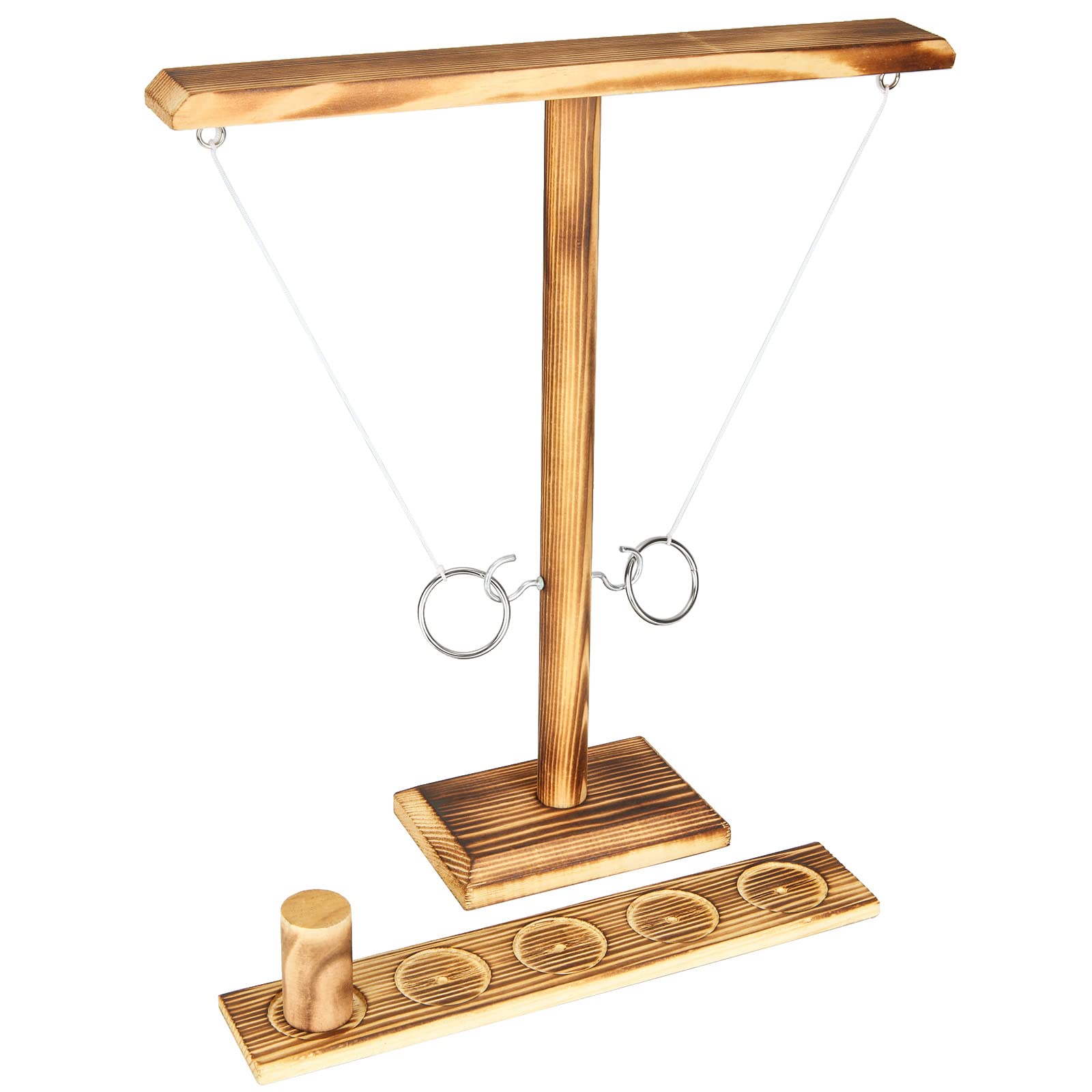 AKOLAFE Hook and Ring Toss Game 30CM Wooden Ring Swing Games for Adults, Large Shot Game with Shot Ladder Bundle, Handmade Dark Brown Wood Games for Family & Party