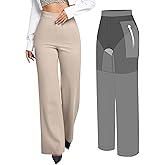 BRXL Dress Pants for Women Work Tummy Control Shapewear Long Wide Leg Winkle Free Business Casual Khaki M