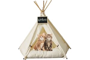 WUKOO Pet Teepee with Cushion for Dogs and Cats Puppies House with Bed Portable Pet Tent Indoor Outdoor 24 Dog 28 Inch Washable Mini Tents for Pets (Beige-28 Inch no Cushion) …