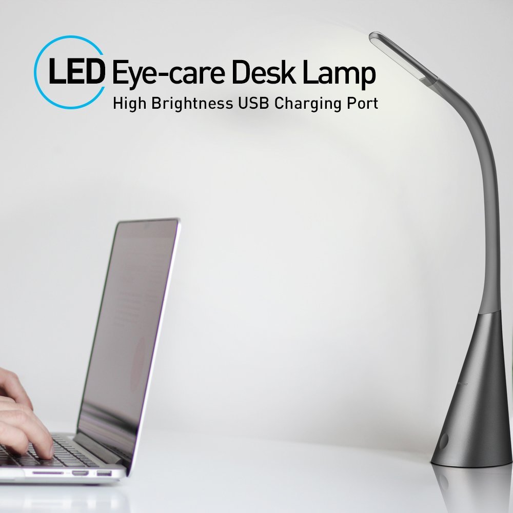 LED Desk Lamp with Touch Control, 3 Levels Dimmable Desk Light with USB Charging Port, Gooseneck Eye-care Reading Lamp, Craft Lamp for Study, Office, Bedroom (wooden)