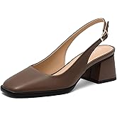 KUOARN Chunky Heels for Women Black Slingback Pumps,2.3 Inch Block Heels Closed Square Toe Pumps Shoes for Work,Party