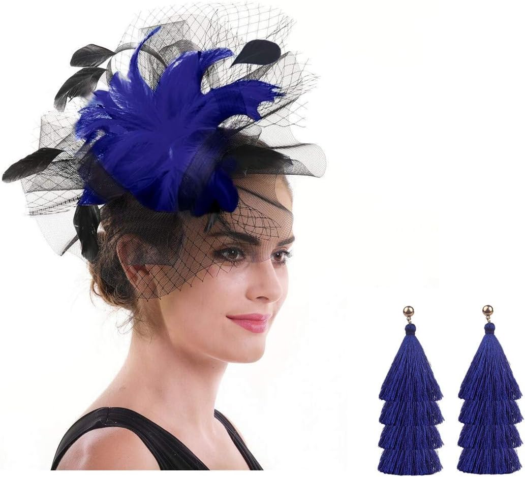 Fascinators Hat Sinamay Flower Mesh Feathers on a Headband and a Clip Tea Party Headwear for Girls and Women