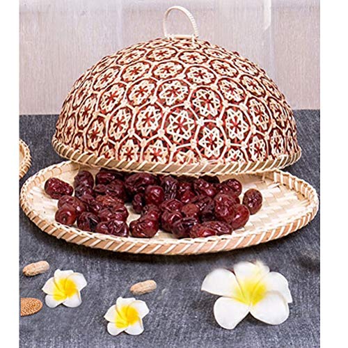 Coralpearl Bamboo Woven Food Dome Lid Cover, Keep out Flies Bugs and Table Serving Tray Storage Plate Platter with Handles for Picnic Party Bread Cake Pizza Dry Fruit Dessert Indoor Outdoor (Red) - Thumbnail 7