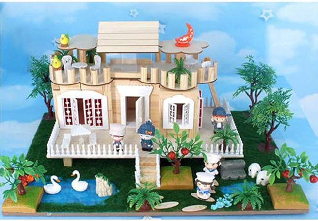 Amazon Diyの人形家の庭の手工芸品ミニチュアプロジェクトの子供手作りおもちゃ青 5 ハウス おもちゃ