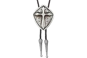 Doitby Western Bolo Tie Vintage Cross Shield Pattern Leather Braided Cowboy Necktie Bolo Tie for Men Women