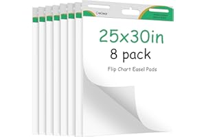 CREGEAR Sticky Easel Pads, 25 x 30 Inches Chart Paper for Teachers, 30 Sheets/Pad, 8 Pads, Large Self Stick Flip Chart Paper with Sticky Back for Whiteboard, A Trusted Tool for Teaching or Meeting