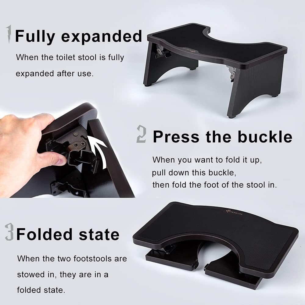 StrongTek 7 Inch Wooden Squatting Toilet Stool Collapsible Toilet Potty Stool for Bathroom, Men, Women (Espresso): Health & Personal Care