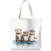 LIANGW Baby Otter Cute Tote Bag for Women Teens Girls, Sea Otter Gifts, Cute Canvas Tote Bag for Women Girls Otter Lovers, Reusable Grocery Bags Shopping Bags