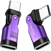 EndlesShine USB Adapter Type C to C Right Angle 180° Rotation PD 240W 4 Pack USB2.0 480Mbps Phone OTG Fast Charge Adapters with LED Indicator for Type-C Devices (Purple)