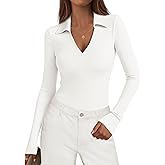 KIRUNDO Polo Shirts for Women Long Sleeve Business Casual Tops 2026 Spring Fall Ribbed Knit Collared V Neck Slim Work Blouses