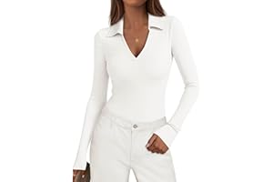 KIRUNDO Polo Shirts for Women Long Sleeve Business Casual Tops 2025 Fall Ribbed Knit Collared V Neck Slim Fit Work Blouses