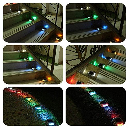 Solar Deck Light with 6 LED Lamp, IP68 Waterproof Road Driveway Pathway Light Casting Aluminum, Outdoor Wireless Path Warning Lights for Fence Patio Stud Yard Home Driveway Stairs Step Garden(Green)